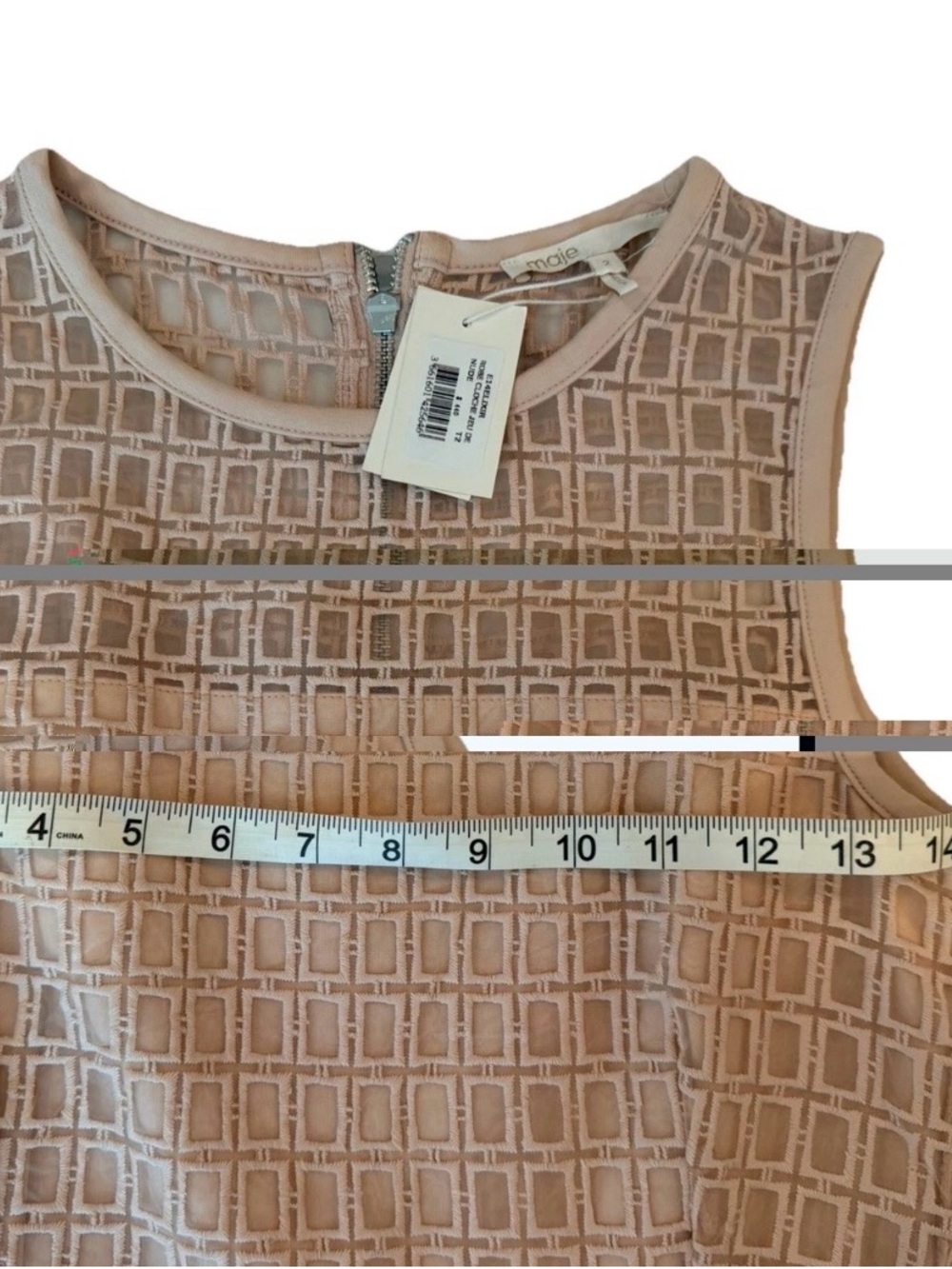 Maje Elixir Cloqué Nude Fit & Flare Mini Dress T2 M NWT - Picture 9 of 13